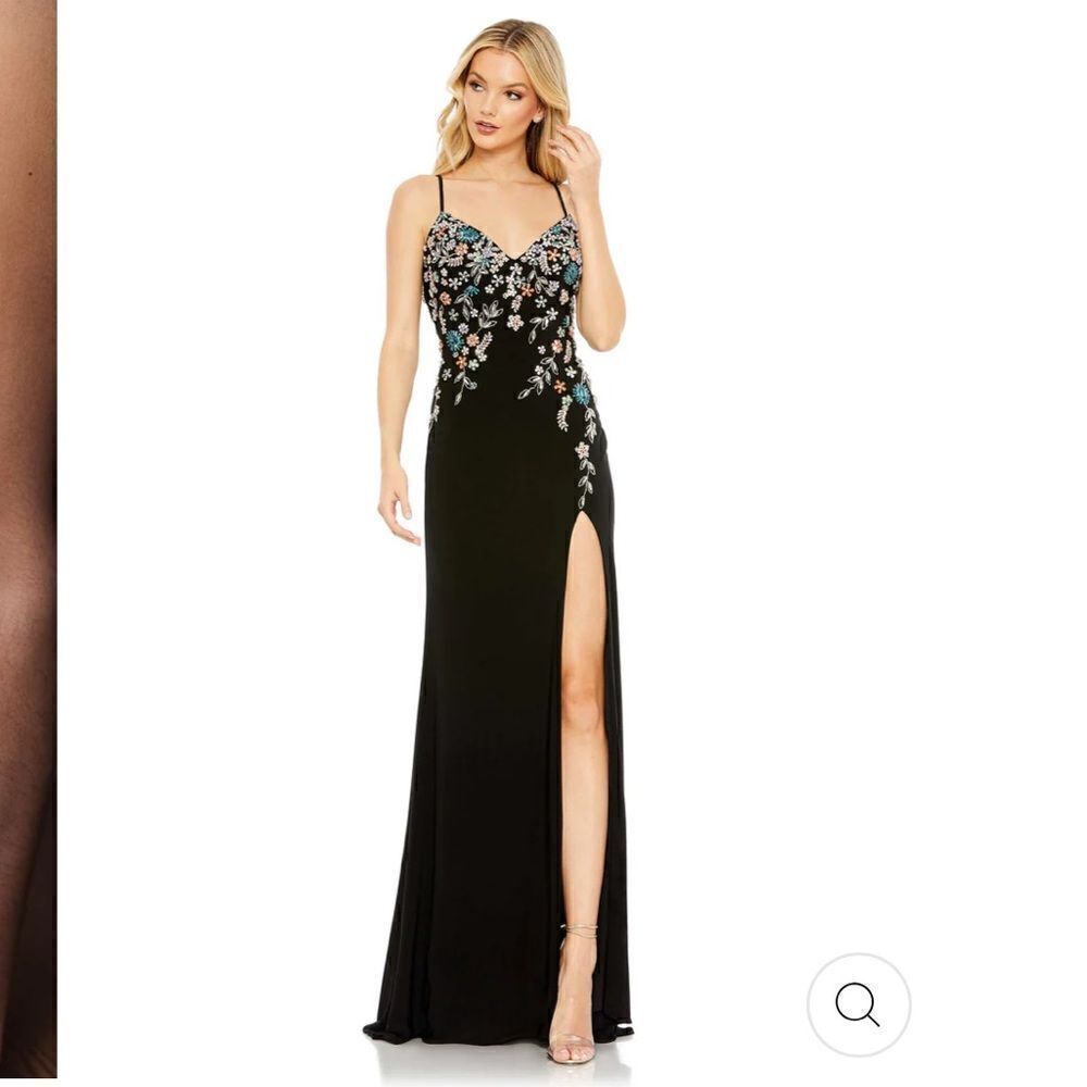 Mac Duggal #42006 Multicolor Beaded Cami Gown black dress rhinestone wedding 8